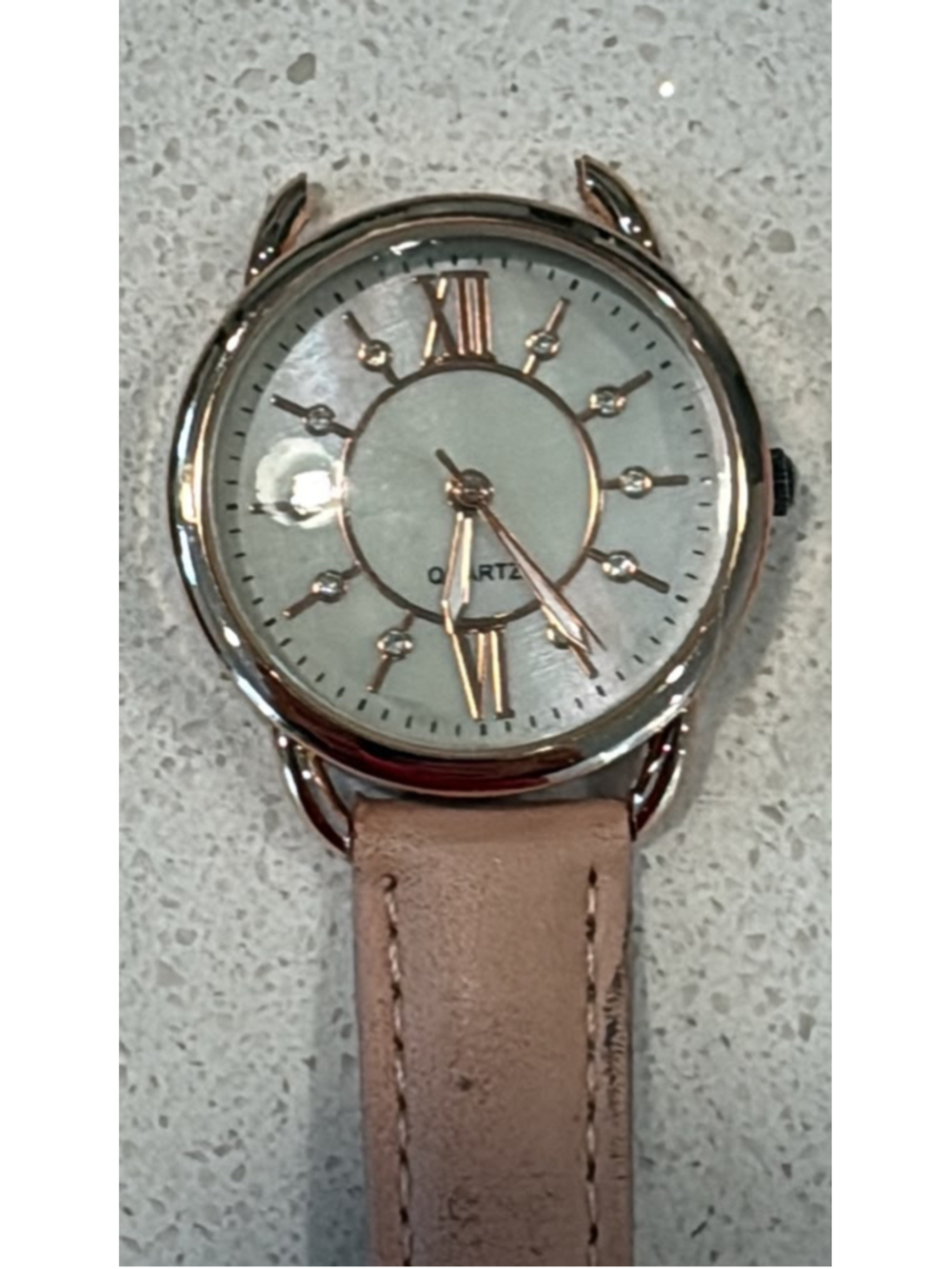 Accutime Womens Rose Gold Tone Quartz Watch Pink Faux Leather Strap #N23A